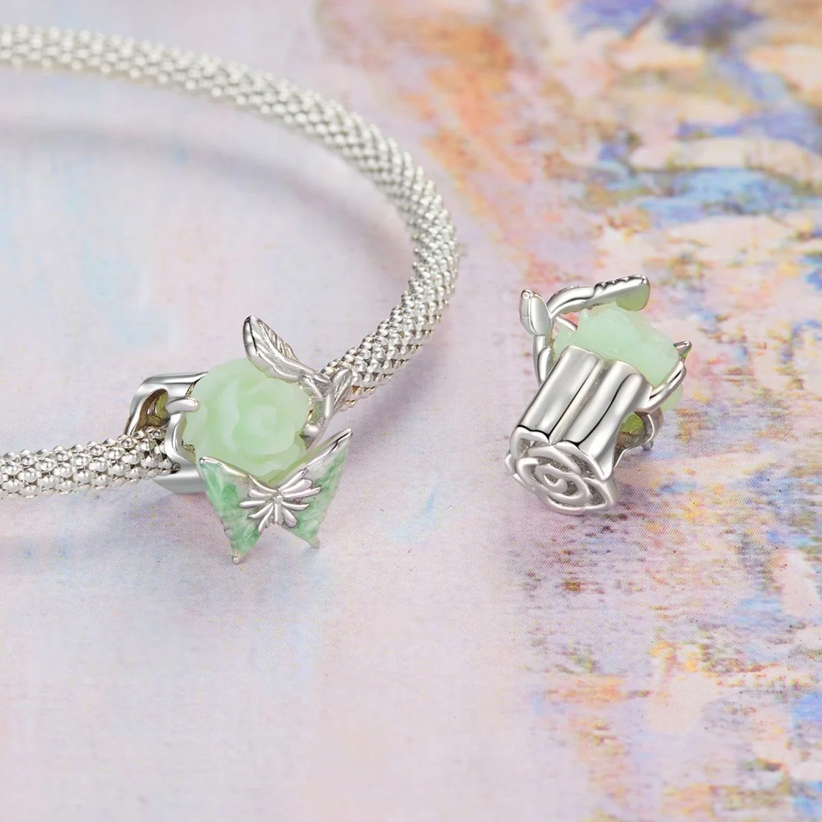 Green Butterfly & Rose Charm