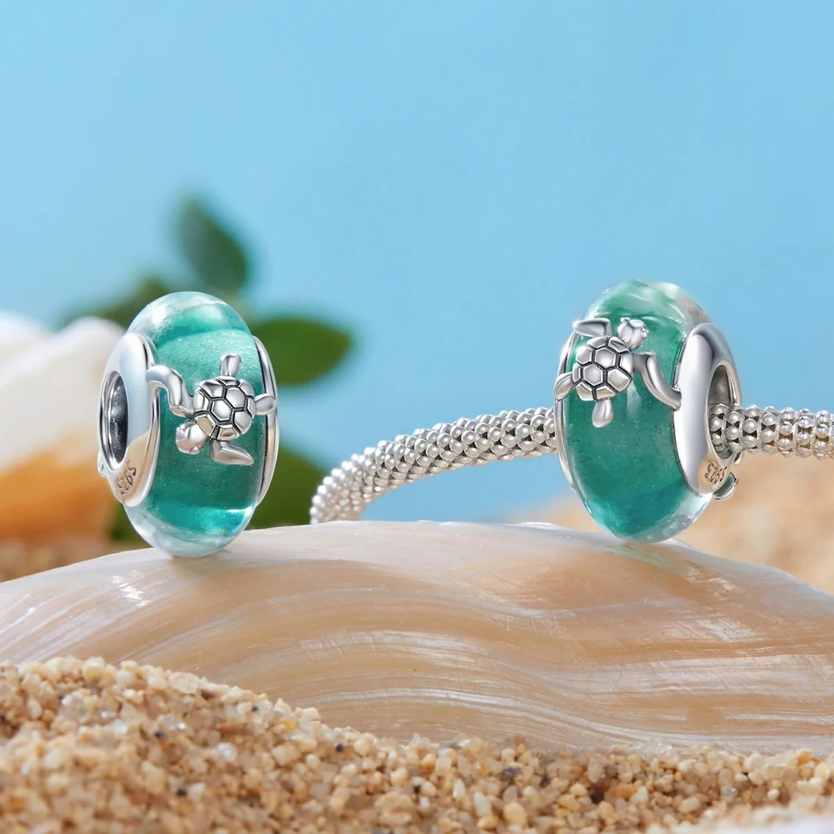 Sea Turtle with Ocean Wave Murano Charm