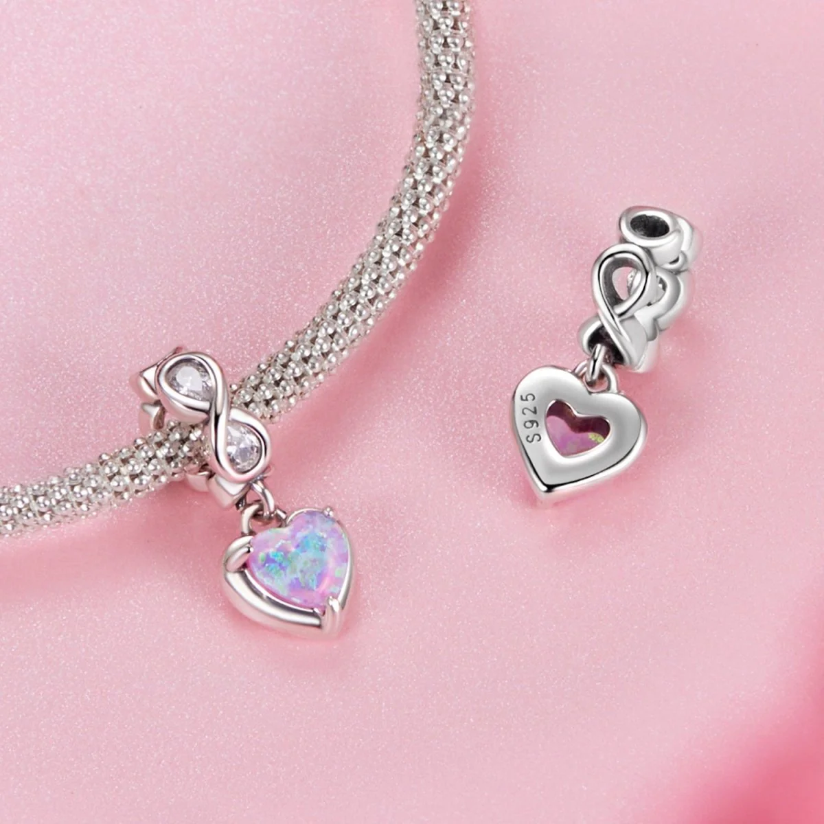 Opal Heart & Infinity Dangle Charm