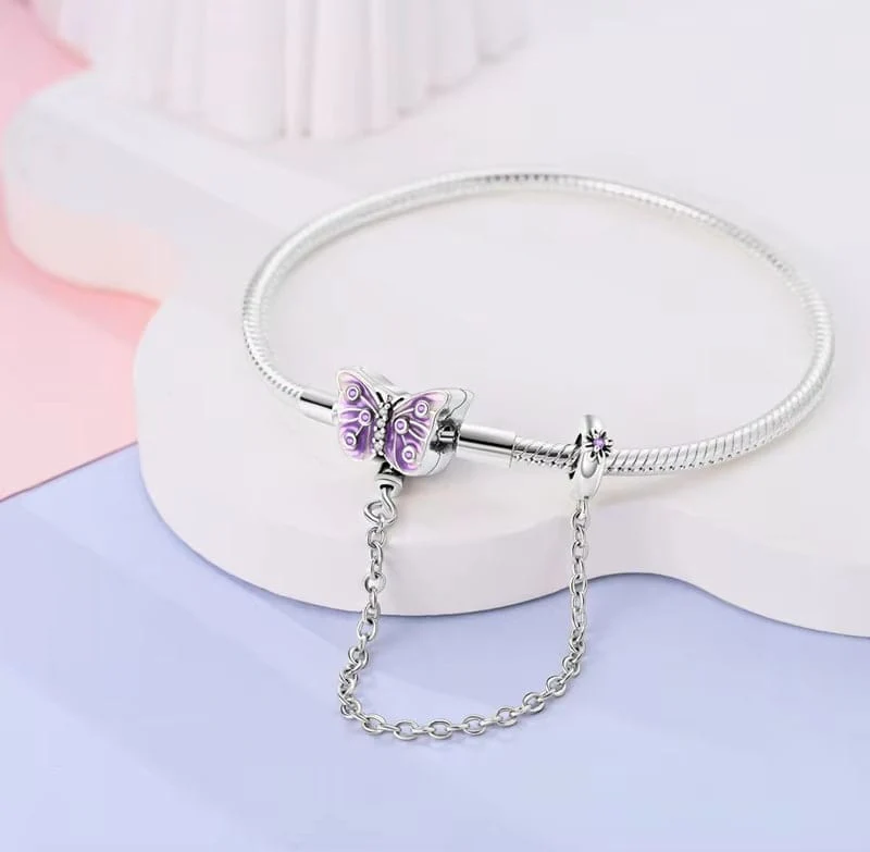 Purple Butterfly Charm Bracelet with Safety Chain