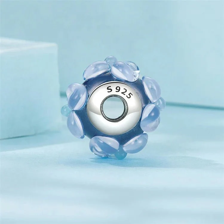 Blue Murano Glass with Raised Floral Accents Charm