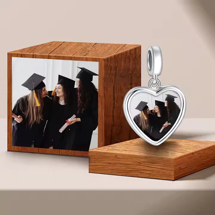 Personalized Double Heart Photo Charm