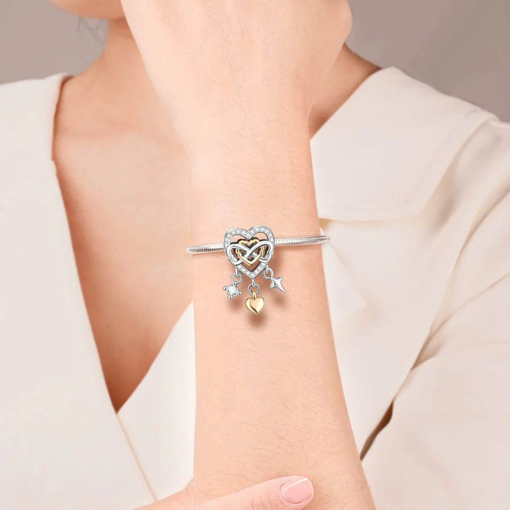 Infinity Heart Charm with Rose Gold Plated Heart and Crystal Accents