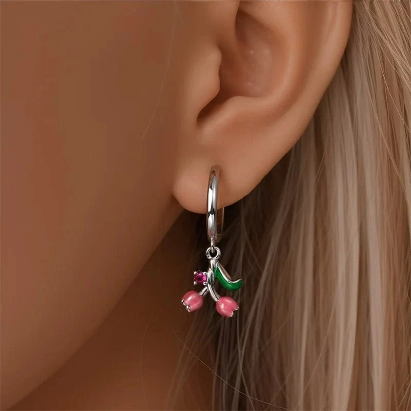 Pink Lily of the Valley Dangle Hoop Earrings