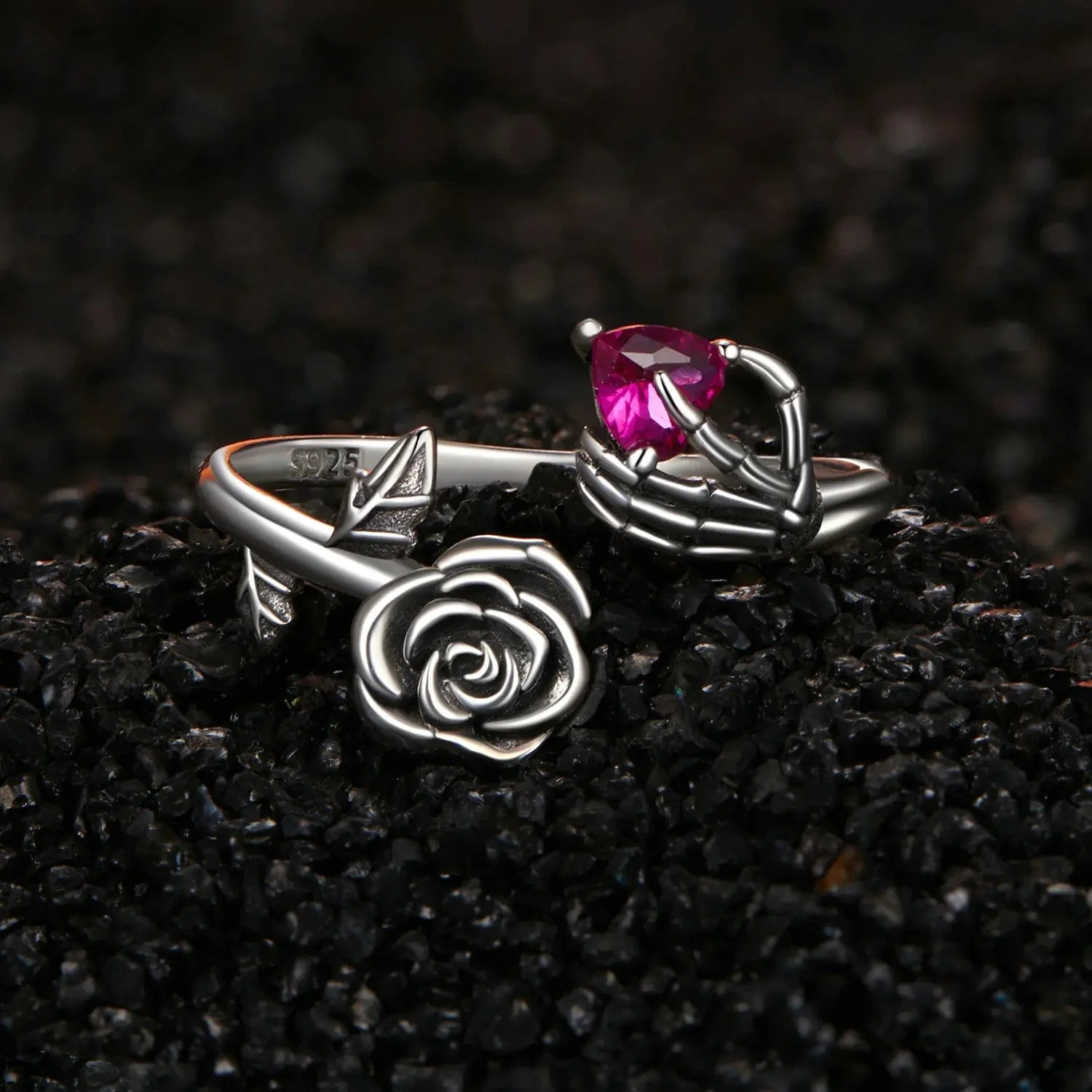 Skeleton Hand & Rose Ring