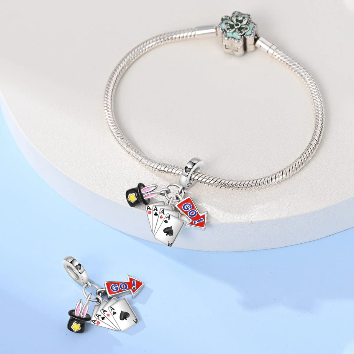 Magical Hat and Cards Triple Dangle Charm