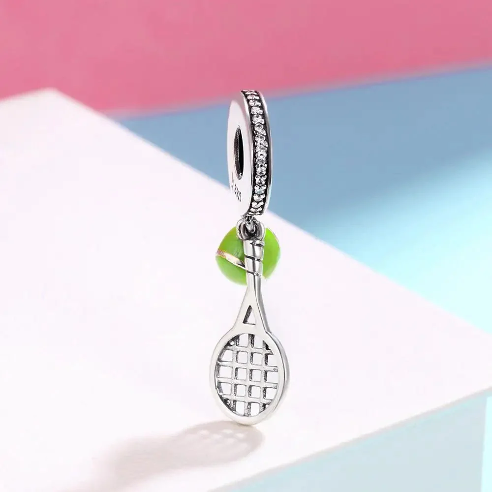 Green Tennis Ball & Racket Dangle Charm