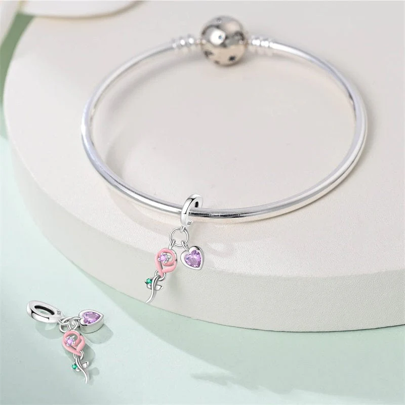 Eternal Rose & Heart Dangle Charm