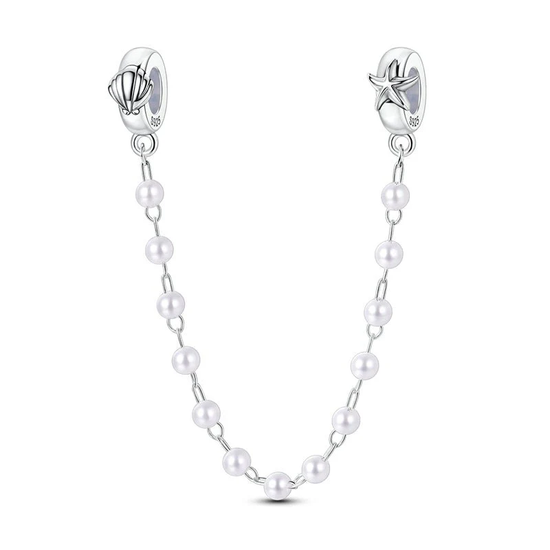 Pearl Strand with Starfish & Shell Safety Chain Charm