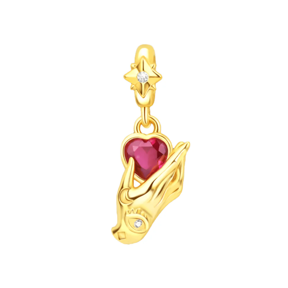 Golden Hand with Ruby Heart Charm
