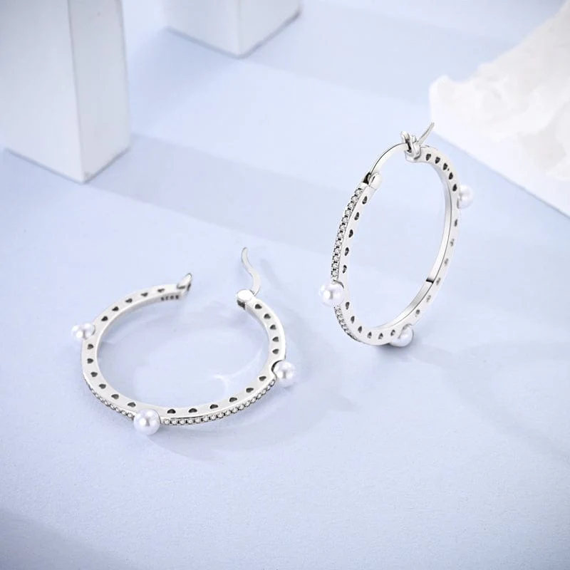 Pearl Embellished Hoop Earrings