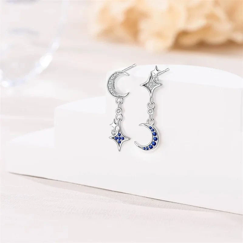 Silver Moon & Star Dangle Earrings