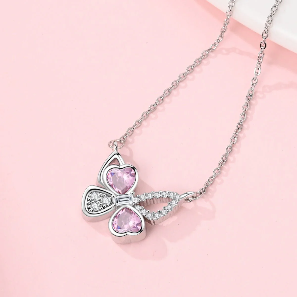 Pink Heart Butterfly Necklace