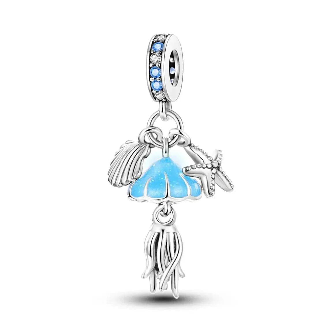 Glow in the Dark Jellyfish Clam and Starfish Triple Dangle Charm