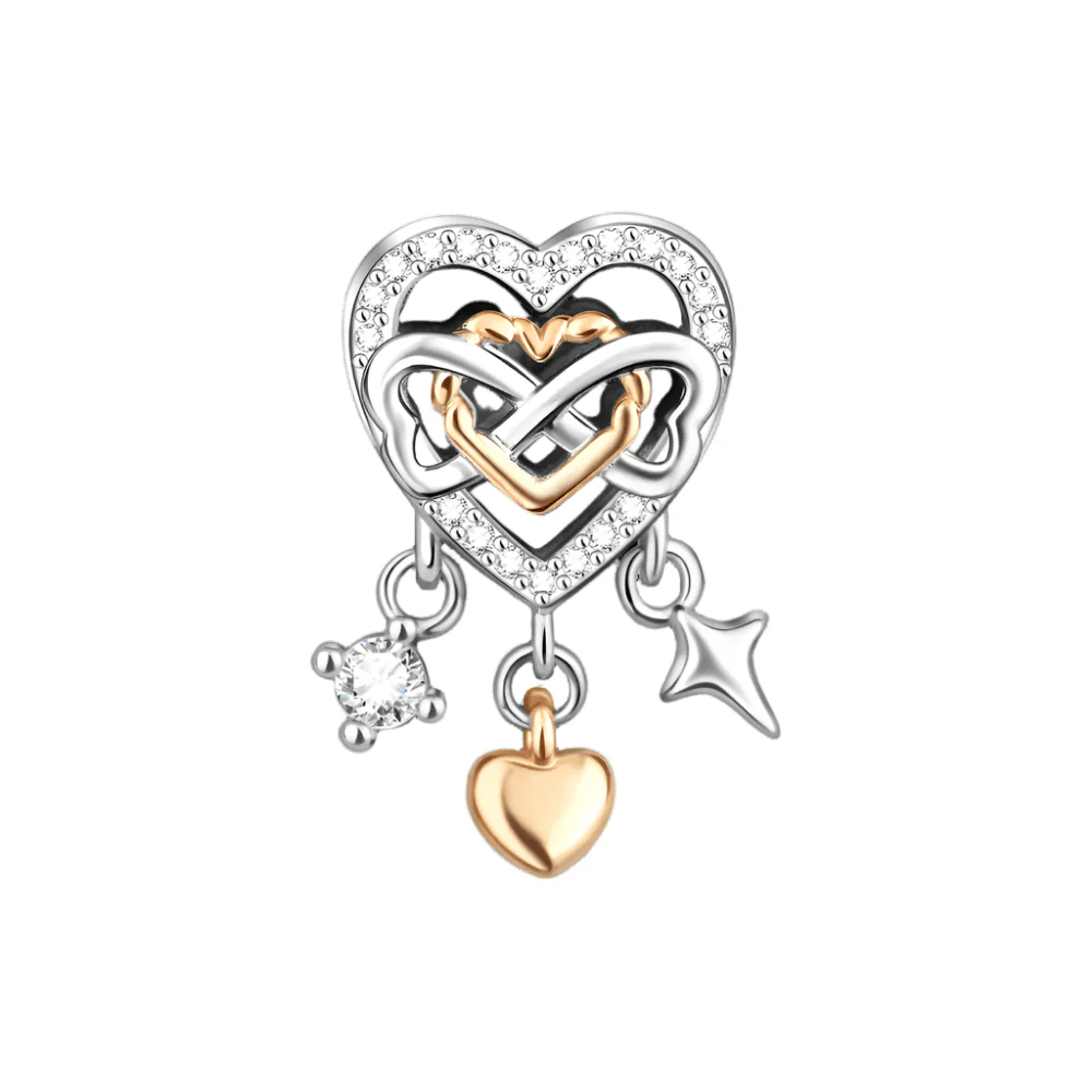 Infinity Heart Charm with Rose Gold Plated Heart and Crystal Accents