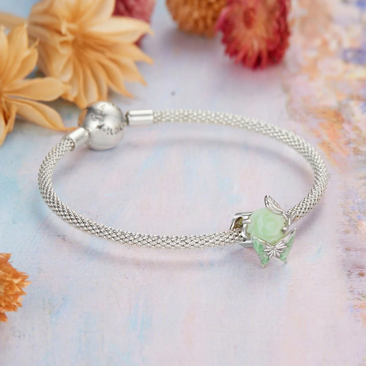 Green Butterfly & Rose Charm