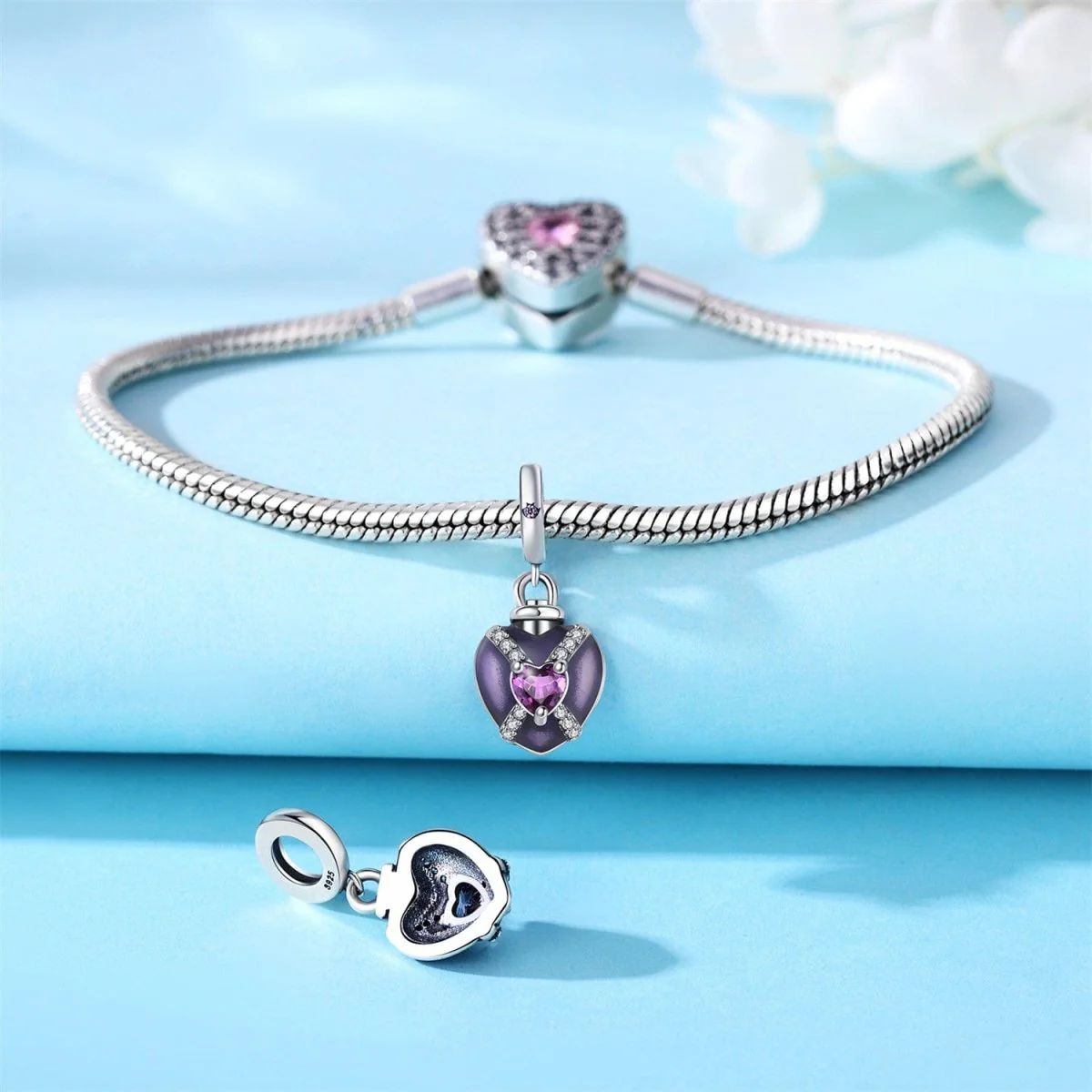 Purple Heart Charm with Sparkling Pink Gemstone