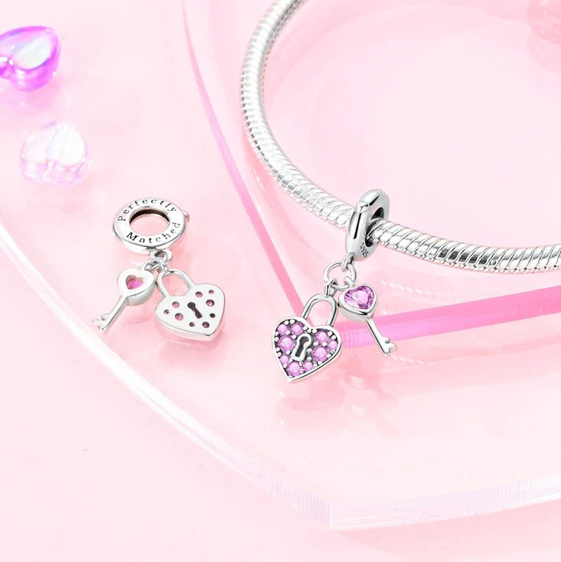 Heart Padlock Double Dangle Charm