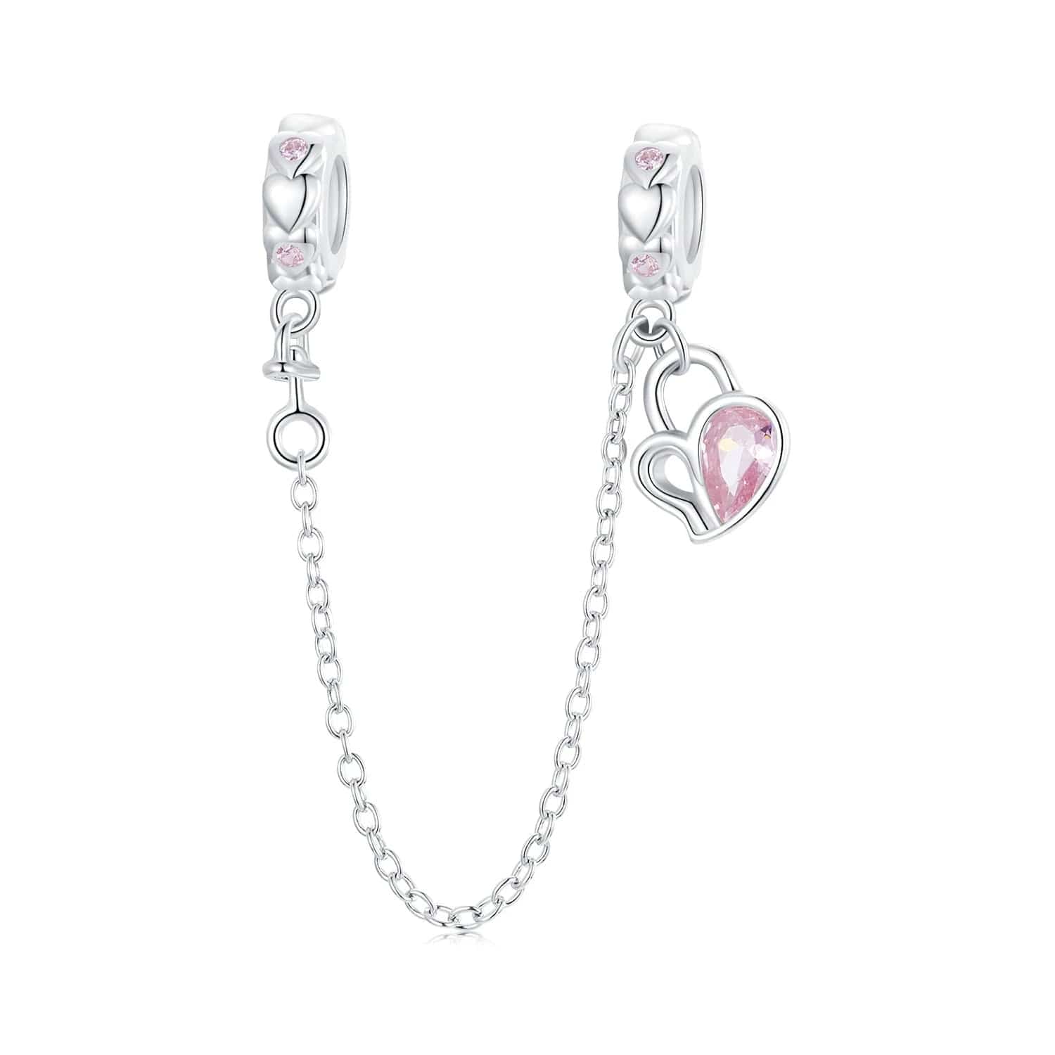 Delicate Pink Crystal Heart Safety Chain Charm