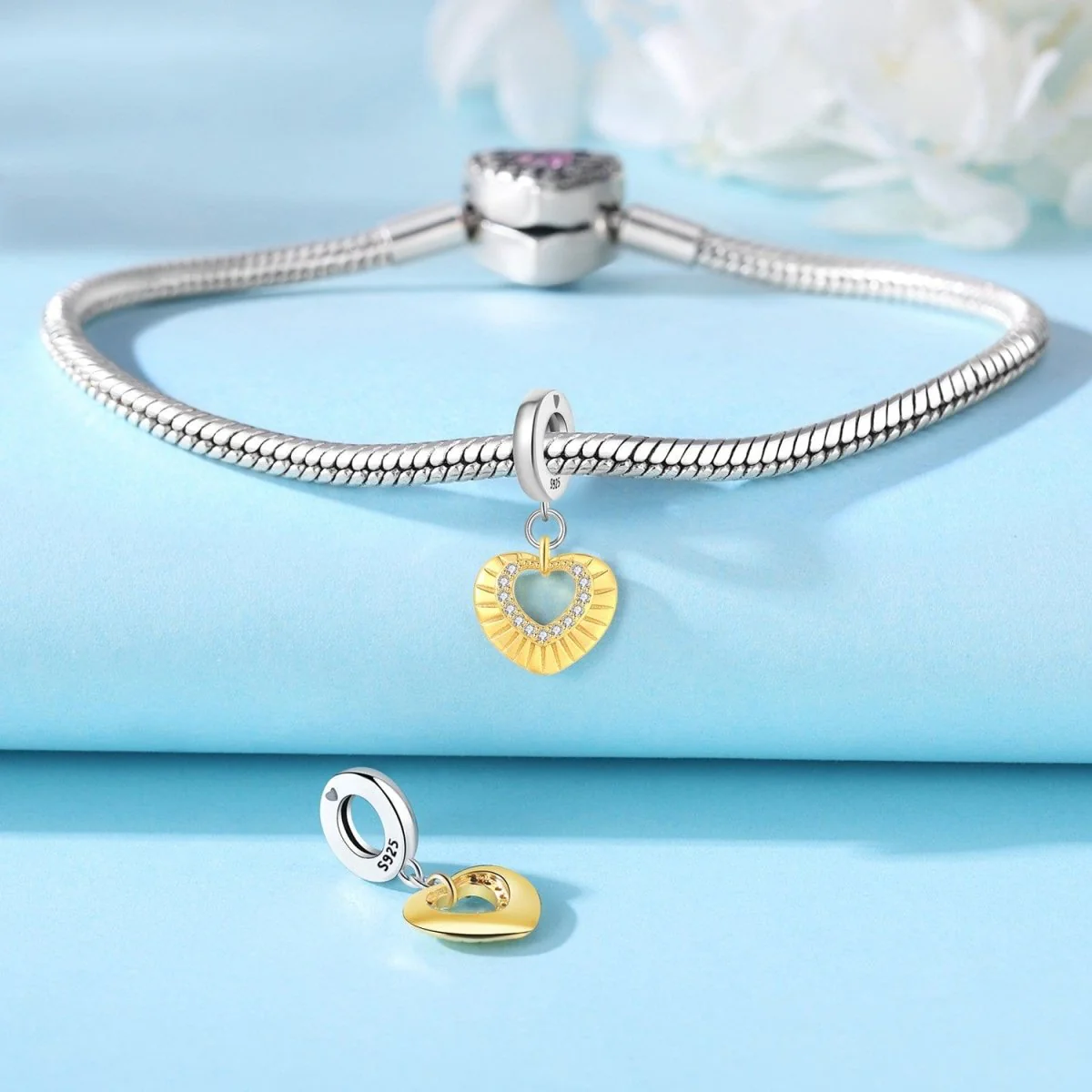 Golden Heart Charm with Sparkling Crystal Accents