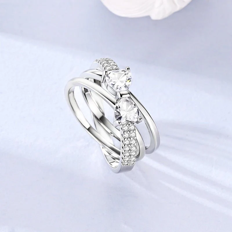 Sparkling Double Heart-Shaped Stone Bow Ring