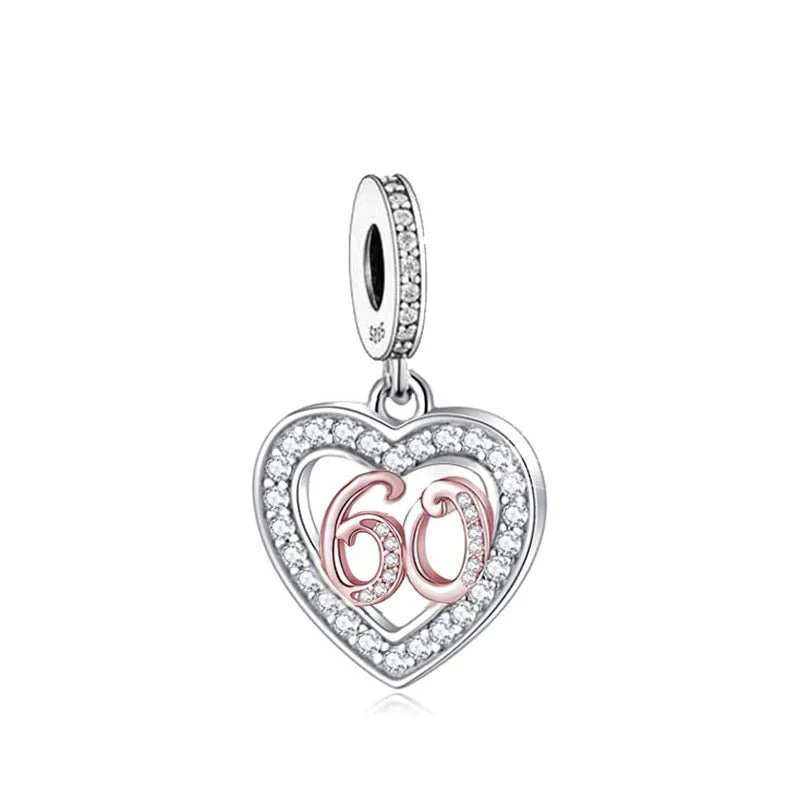 60th Birthday Rose Gold Heart Dangle Charm