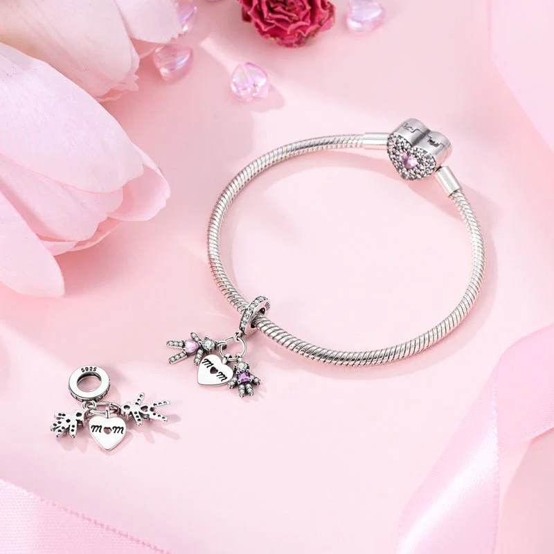 Mom & Children Heart Dangle Charm