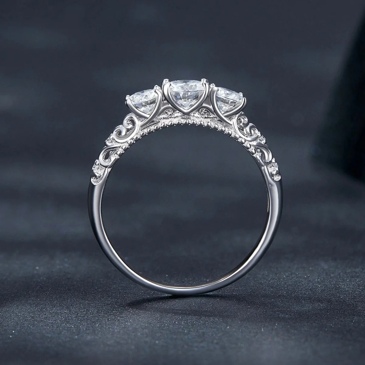 Pangama Three-Stone Moissanite Ring