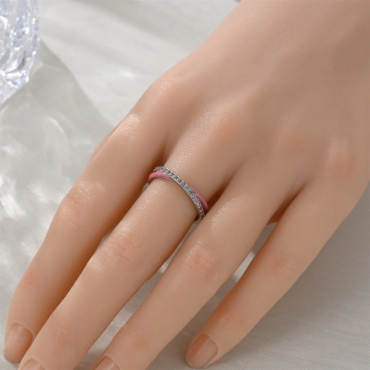 Pink Enamel & Sparkling Pavé Ring