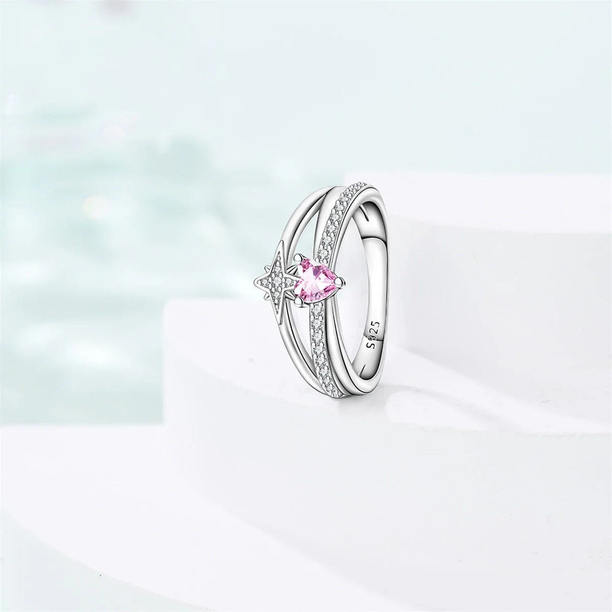Celestial Pink Heart Gemstone Ring