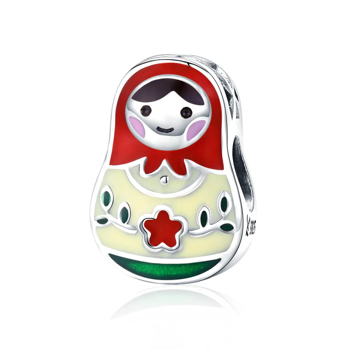 Charming Matryoshka Doll with Red Enamel Accents Charm