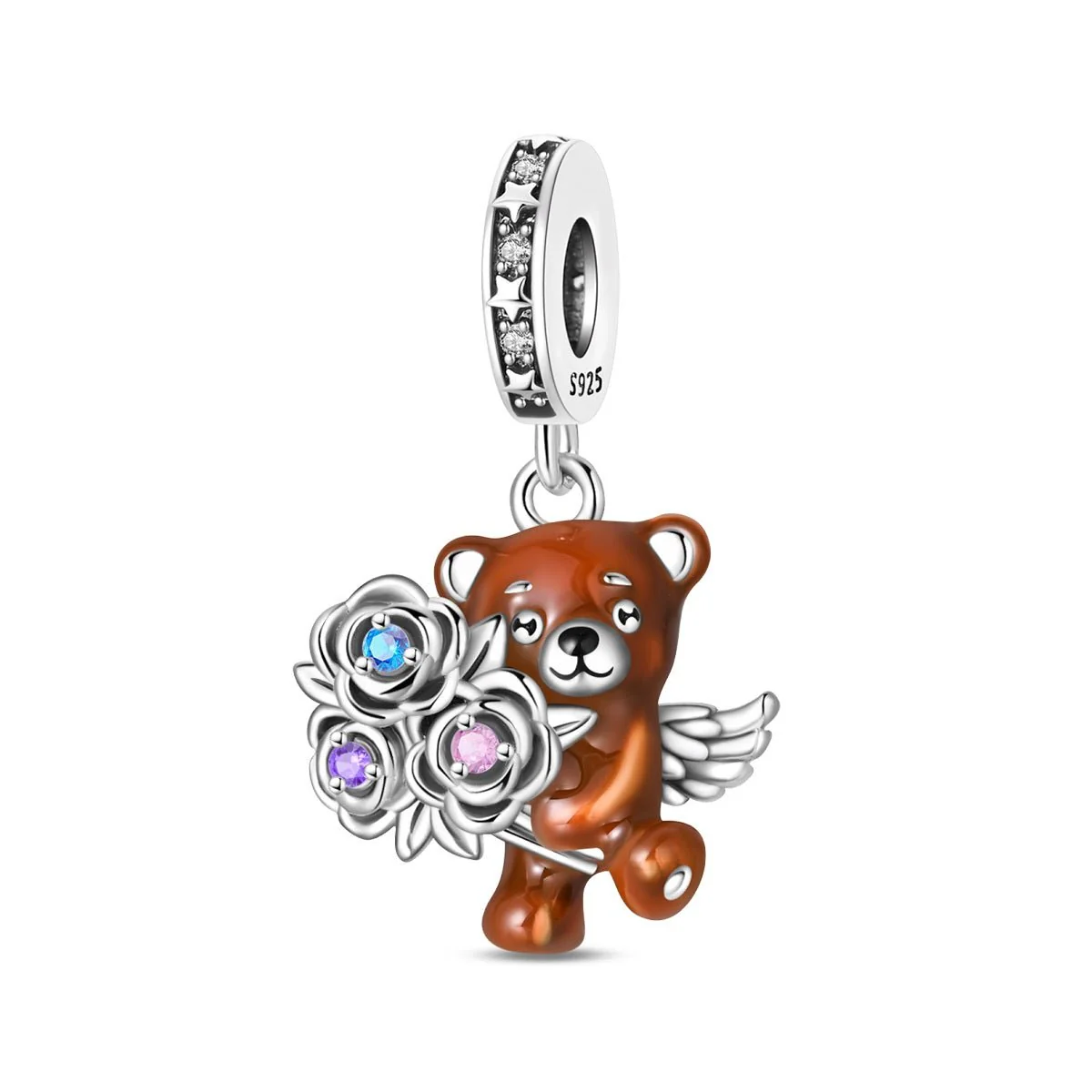 Angel Bear with Roses Dangle Charm