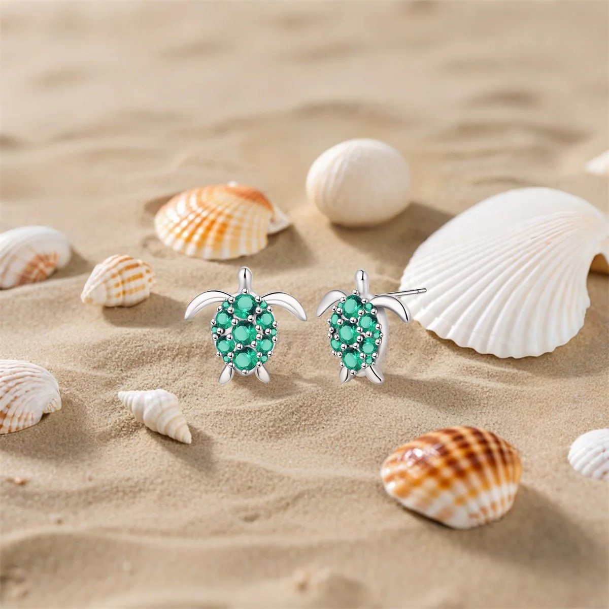 Green Gem Sea Turtle Stud Earrings
