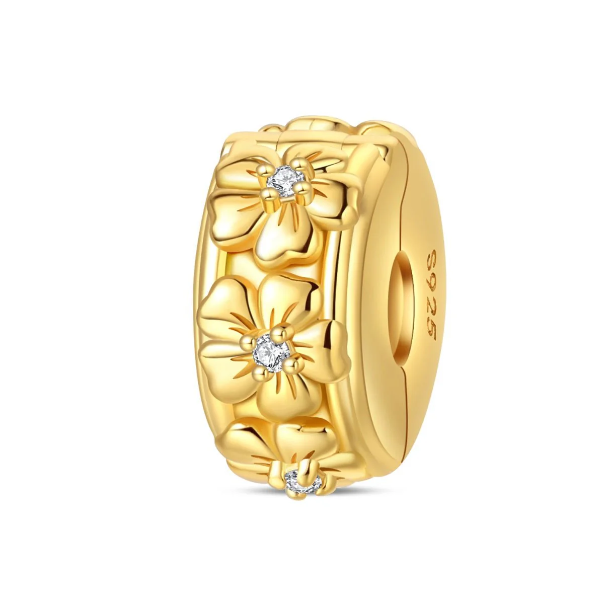 Golden Floral Blossom with Crystal Accents Clip Charm