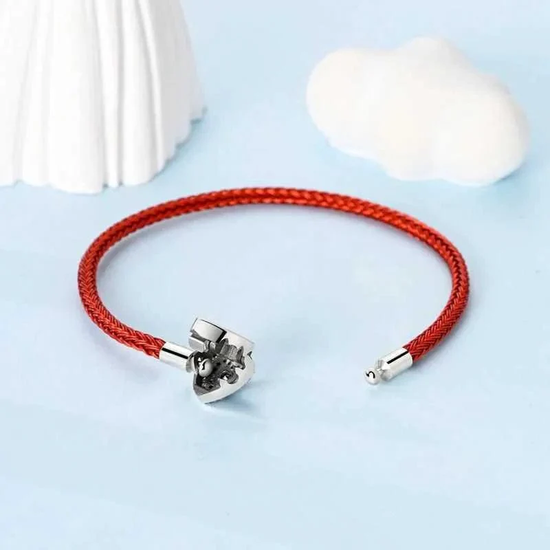 Red Braided Leather Bracelet with Heart Clasp