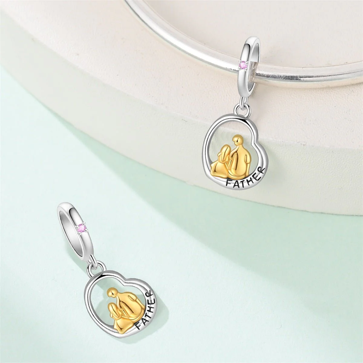 Father & Daughter Heart Dangle Charm