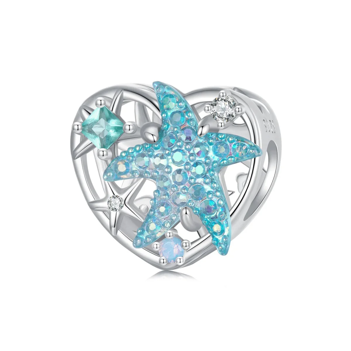 Shimmering Starfish & Ocean Heart Charm