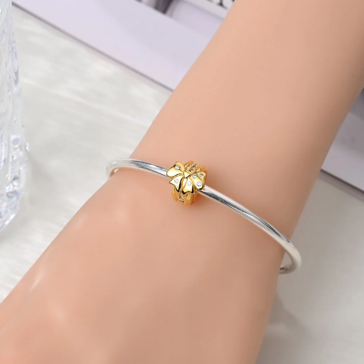 Golden Bow with Diamond Accents Clip Charm