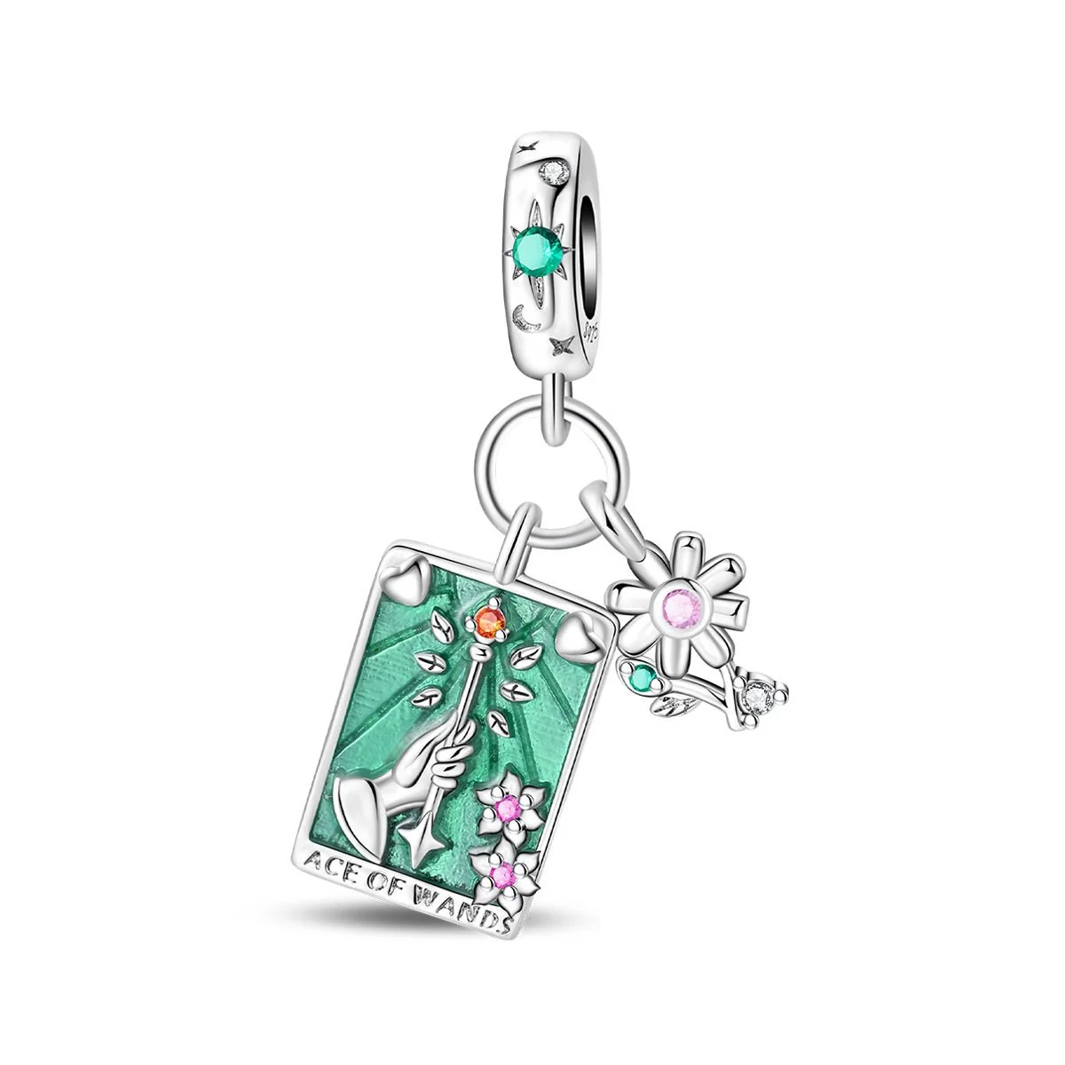 Ace of Wands Tarot & Flower Dangle Charm