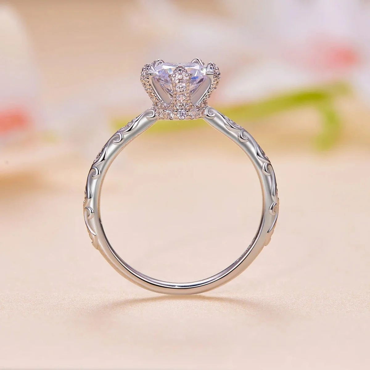 Pangama Floral Moissanite Engagement Ring