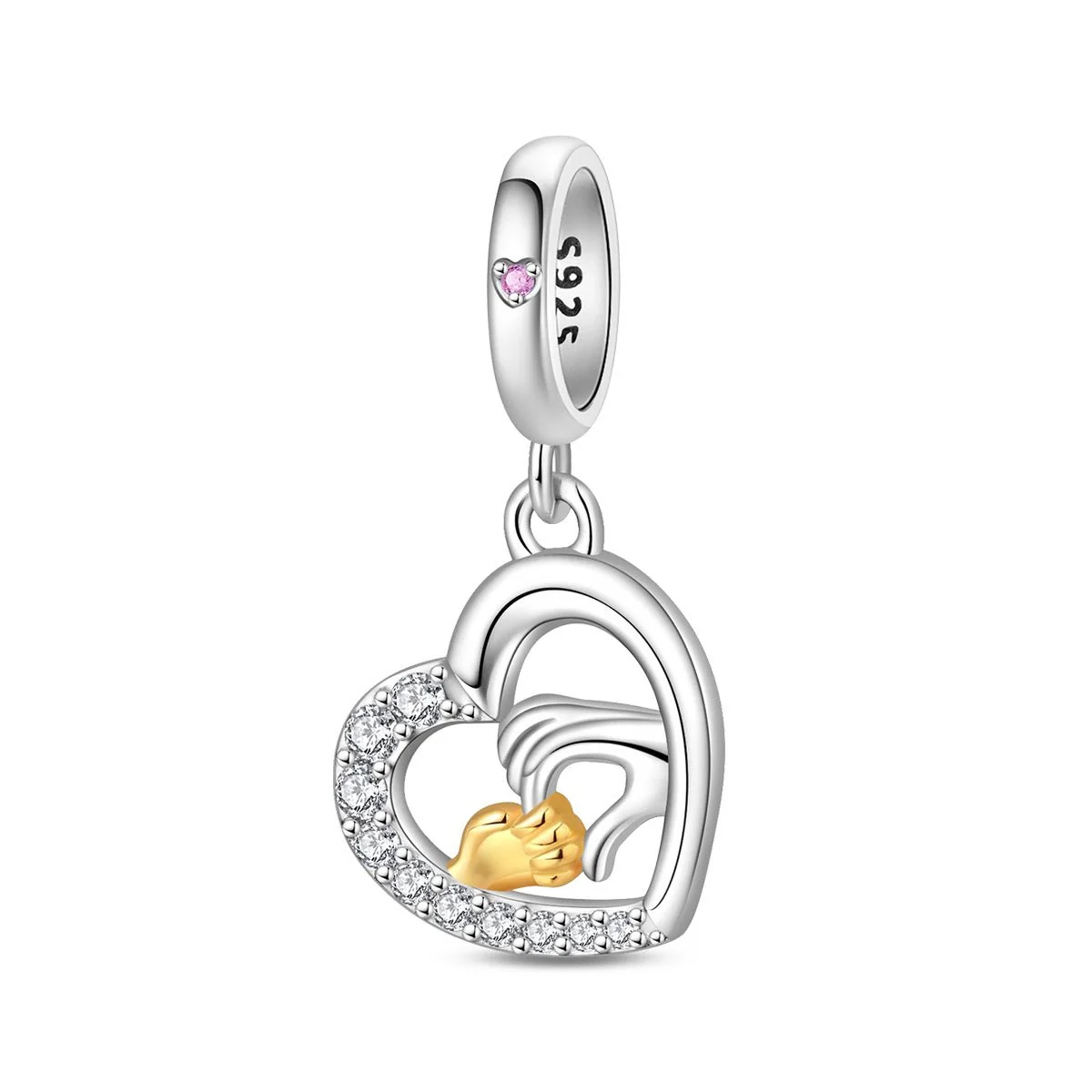 Mother & Child Holding Hands Heart Dangle Charm