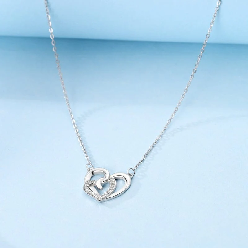 Interlocking Sparkling Hearts Pendant Necklace