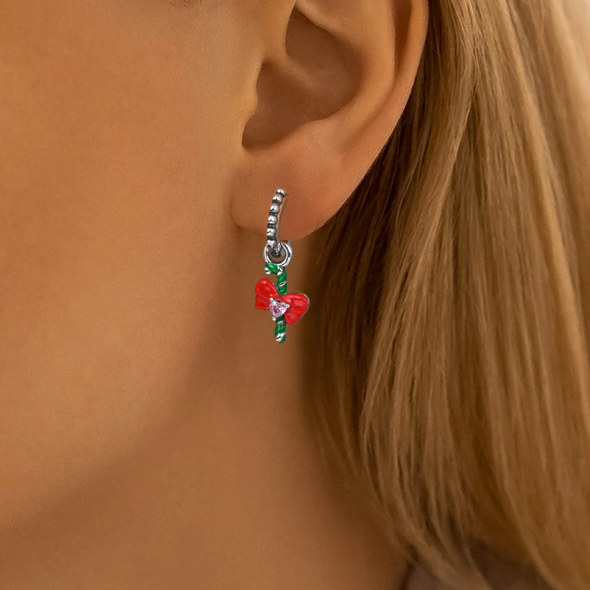 Candy Cane & Bow Holiday Earrings