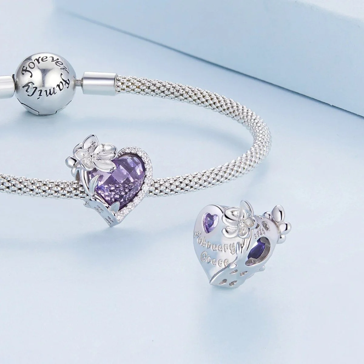 Floral Heart Crystal Birthstone Charms
