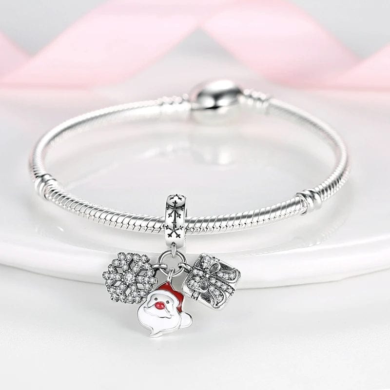 Sparkling Christmas Santa, Snowflake & Gift Trio Charm