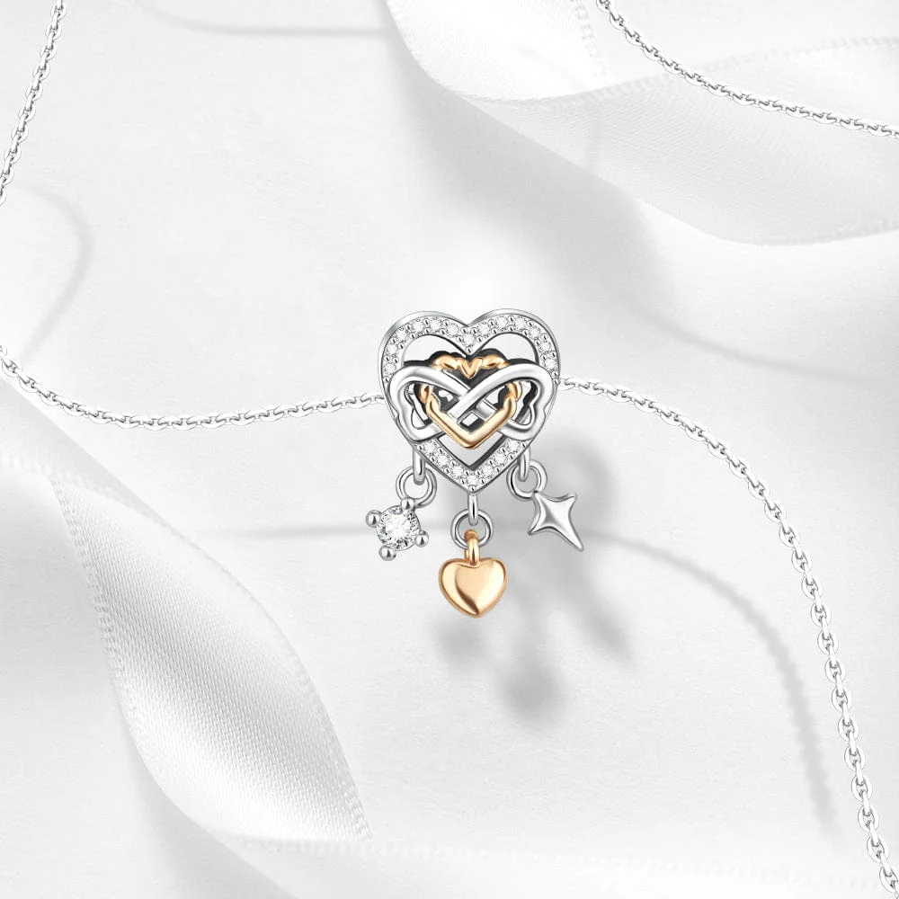 Infinity Heart Charm with Rose Gold Plated Heart and Crystal Accents