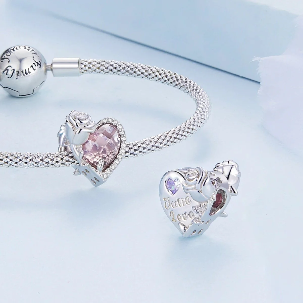 Floral Heart Crystal Birthstone Charms