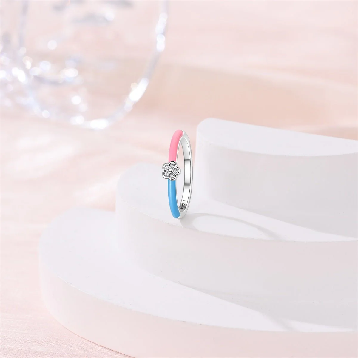 Pink & Blue Enamel Flower Ring