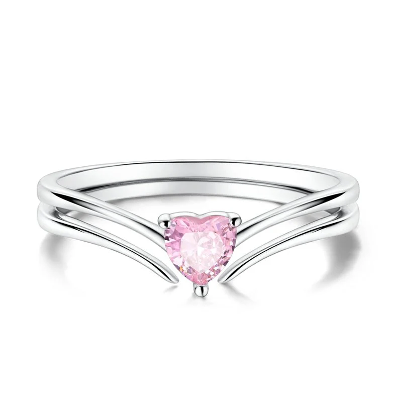 Sparkling Pink Heart Solitaire Ring