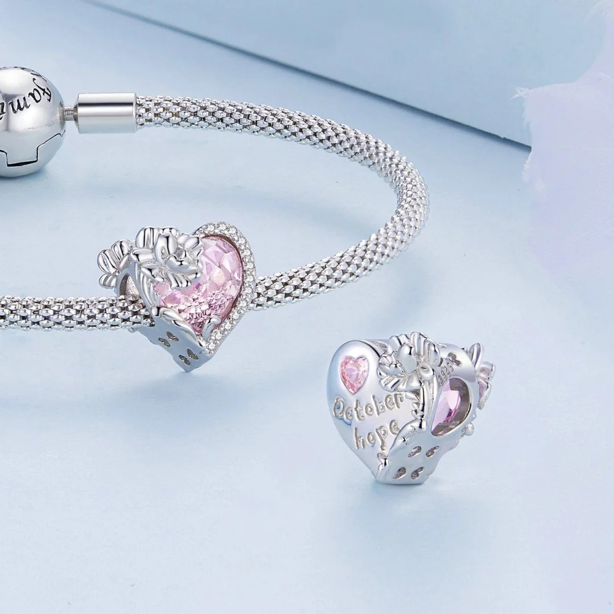 Floral Heart Crystal Birthstone Charms